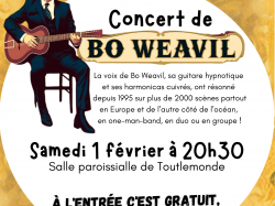 Concert Bo Weavil. Pensez à réserver. 100 places disponibles uniquement.